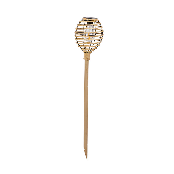 image cut out on white background of faux rattan stake light with beehive shaped top