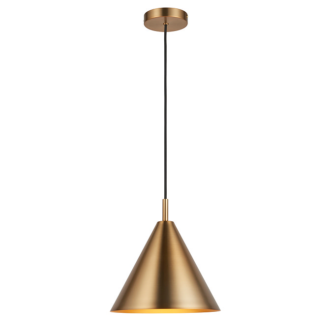 image cut out on white background of antique brass conical ceiling light