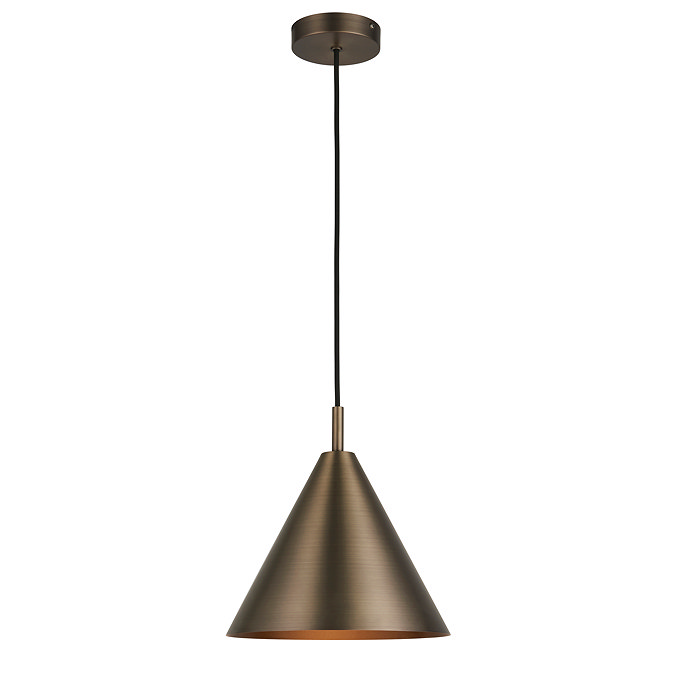 image cut out on white background of antique brass conical ceiling light