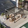 image of aluminium pergola with side shades over a luxury lounge set