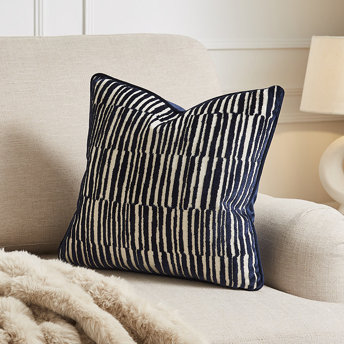 Ada stripe cushion navy on settee image 1