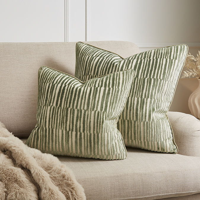 Ada Cut velvet stripe sage cushion 43x43 sizes image 2