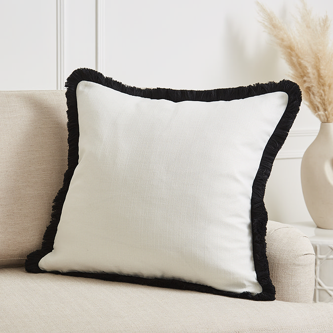 Alessia Fringed Cushion black and white cushion image 1
