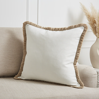 Alessia Fringed Natural cushion 55x55 on settee image 1