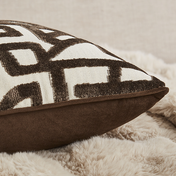 Arabella chocolate brown cushion close up image 1