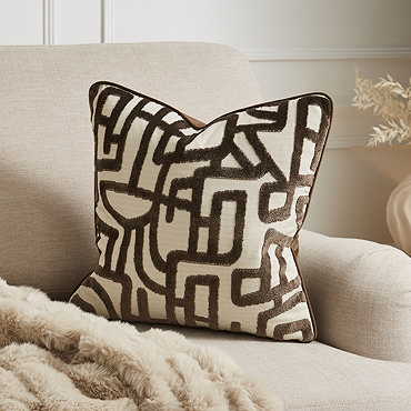 Arabella chocolate brown cushion close up image 1