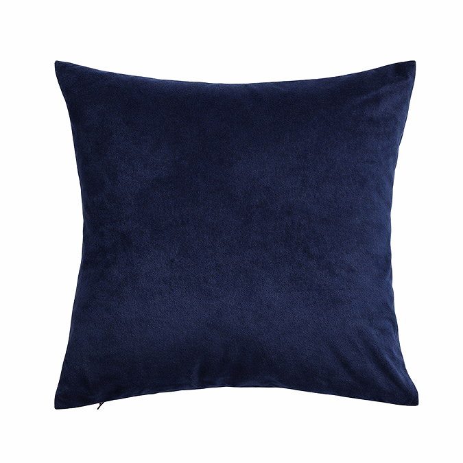 image cut out on white background of back of navy blue velvet cushion