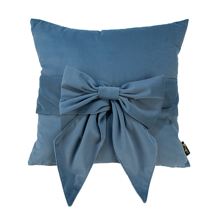 Blue Bow Velvet Cushion