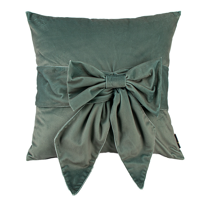 Sage Bow Velvet Cushion