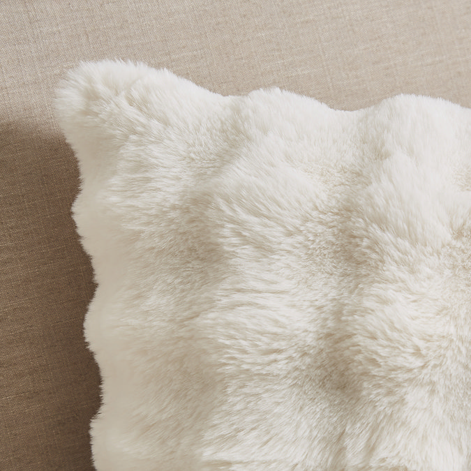 Faux fur bubble cream cushion close up image 3