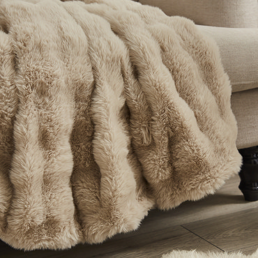 Bubble faux fur throw on settee in taupe image 2