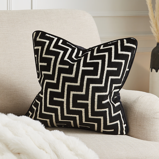 luxury geo 43x43cm black cushion on settee image 1