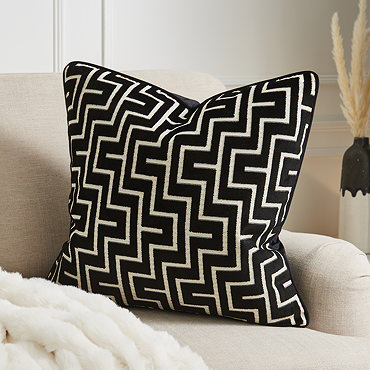 Geo black 55x55cm cushion close up image 2