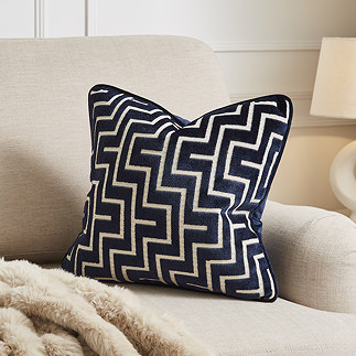 Geo navy 43x43 cushion on settee image1