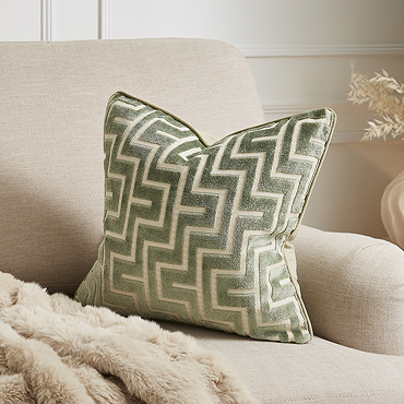 Geo cut sage cushion front image 3