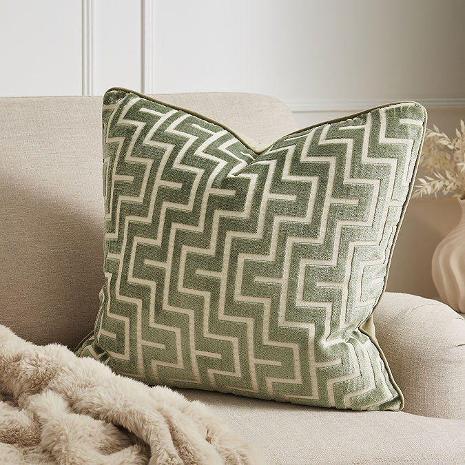 Geo 55x55cm cushion sage on settee image 1