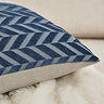 close up on blue velvet cushion with diagonal lined design