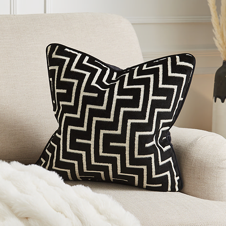 luxury geo 43x43cm black cushion on settee image 1