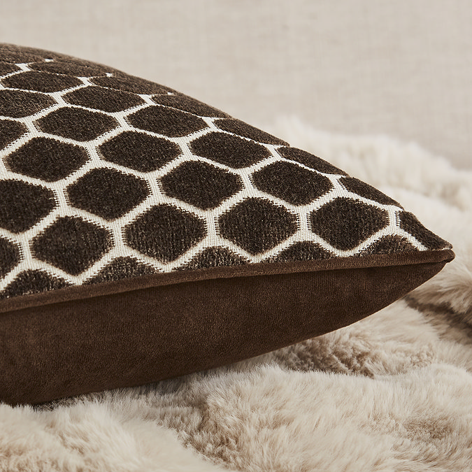 Honeycomb 43x43cm in chocolate brow cushion close up image 2