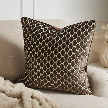 Honeycomb chocolate brown cushion on settee product image 2