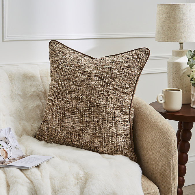 Isabella textured slub in chocolate on settee image 1