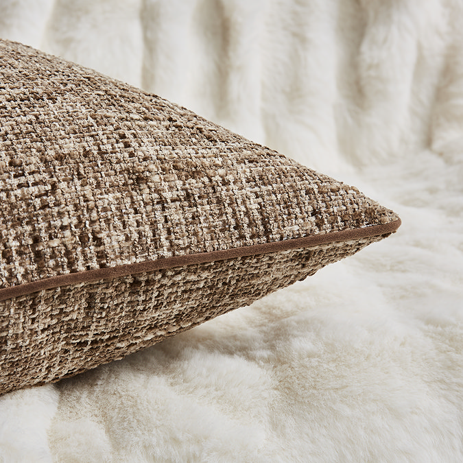 Isabella textured slub in chocolate 55x55cm close up image 4