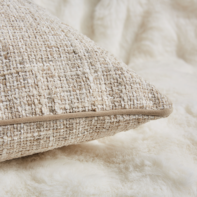 Isabella textured slub natural cushion close up image 3
