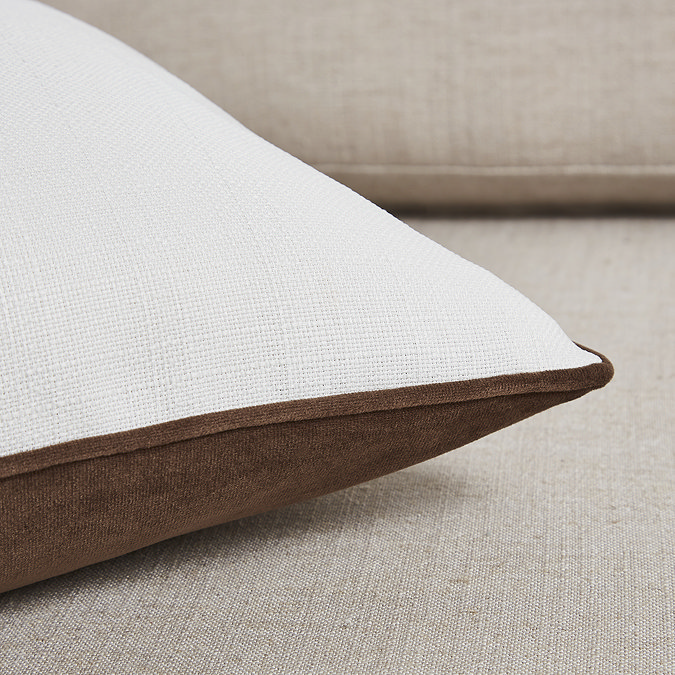 Sofia Piped Chocolate cushion close up image  4