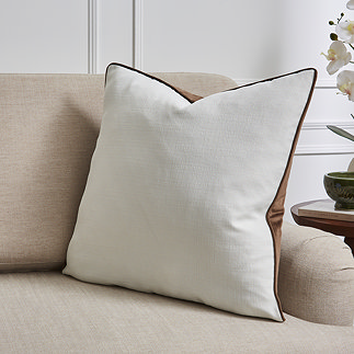 Sofia Piped Chocolate 55x55cm cushion on settee image 1