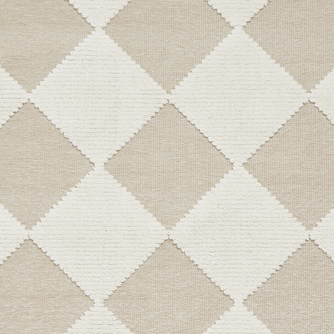close up on beige and white checkered rug