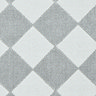 close up image of cream and grey checkerboard rug