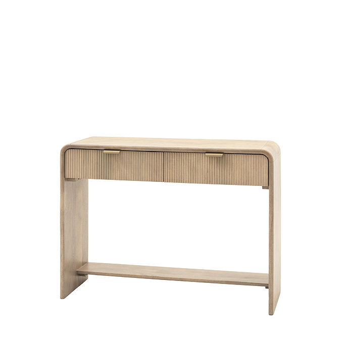 image cut out on white background of mango oak console table