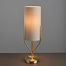 close up on body of conical table lamp with brushed gold base