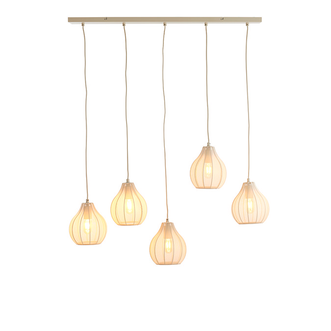 cut out of five pendant light, glowing with inner bulbs