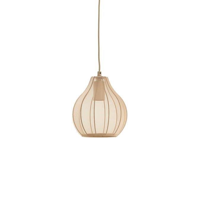 close up cut out of pendant style light with sheer flower inspired shade
