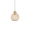 close up cut out of pendant style light with sheer flower inspired shade