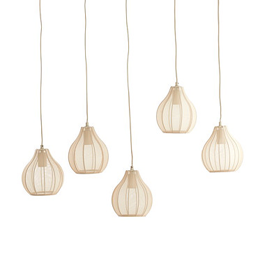 image cut out on white background of pendant light with delicate natural coloured see-through shade
