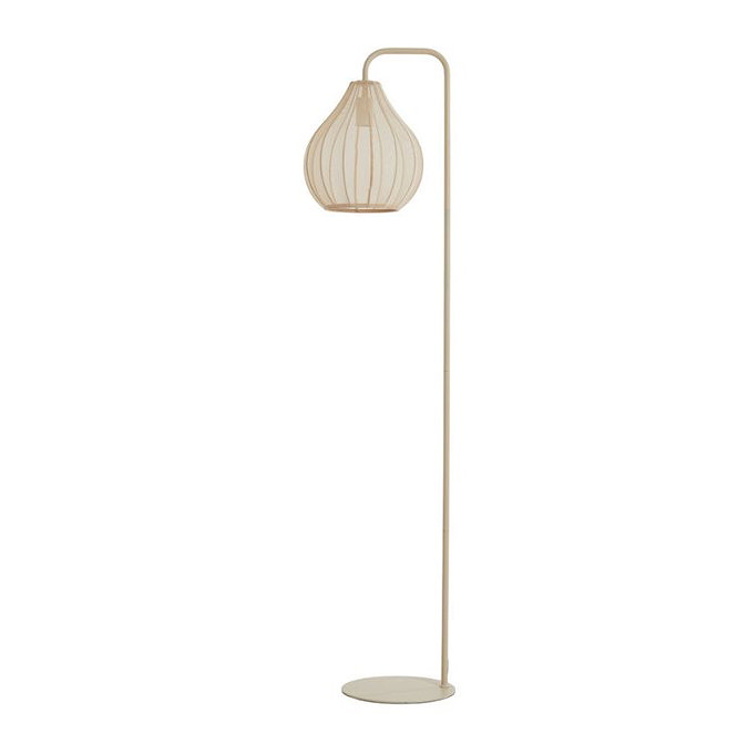 image cut out on white background of tall floor lamp with flower bud shade