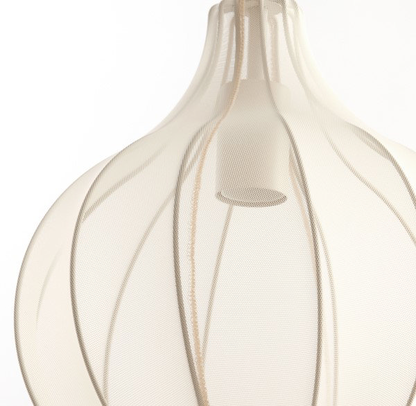 close up on sheer material of flower-bud shaped ceiling light shade