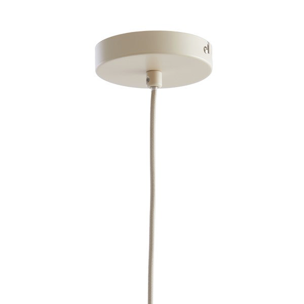 close up on ceiling fixture and cable of sand coloured pendant light
