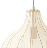 close up image of delicate sand coloured light shade, showing where cable goes into the shade