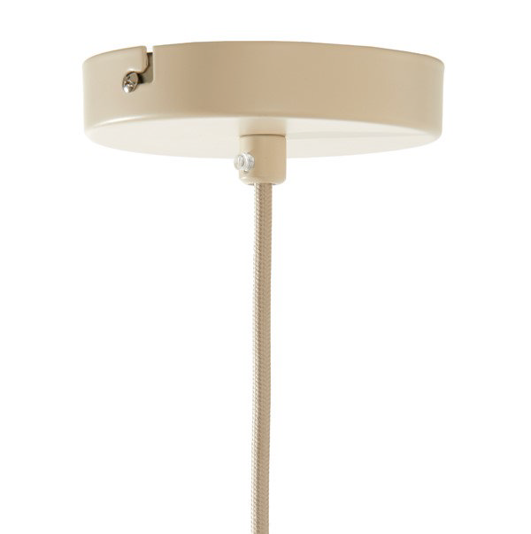 close up on cream light fixture of single hanging light