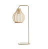 image cut out on white background of table lamp in sand colour with delicate flower-bud shaped see-through shade