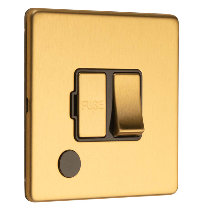 Satin brass switched fuse spur with flex output side angle