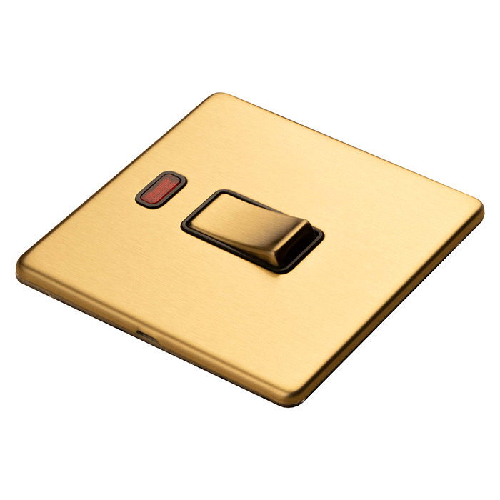 Satin brass double pole switch with neon flat