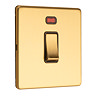 Satin brass double pole switch with neon side angle