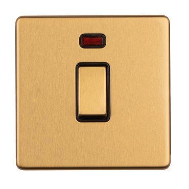 Satin brass double pole switch with neon side angle
