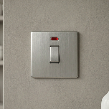 Double Pole Switch with Neon Light in Stainless Steel Cut Out