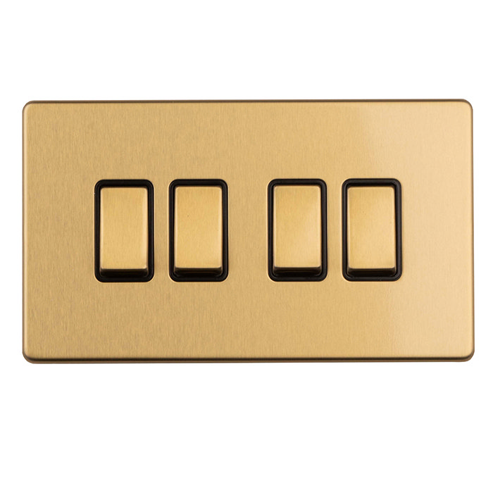 4 Gang Light Switch Satin Brass Cut Out