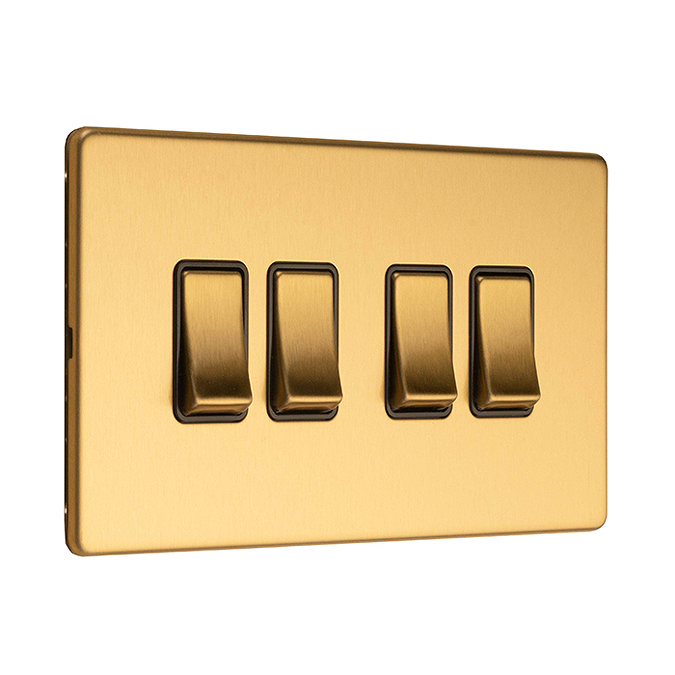 Satin brass 4 gang light switch side angle